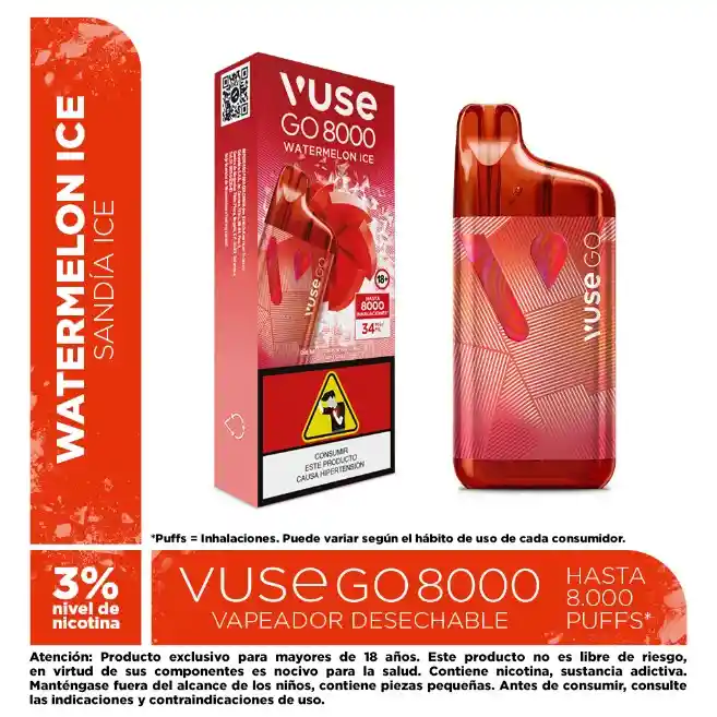 Vapeador Vuse Go Watermelon Ice 3% X 8000 Puffs