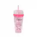 Vaso Plástico de Doble Pared Con Pitillo Rosa Miniso