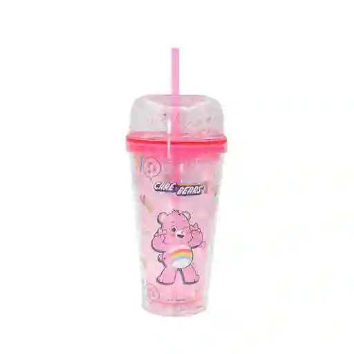 Vaso Plástico de Doble Pared Con Pitillo Rosa Miniso