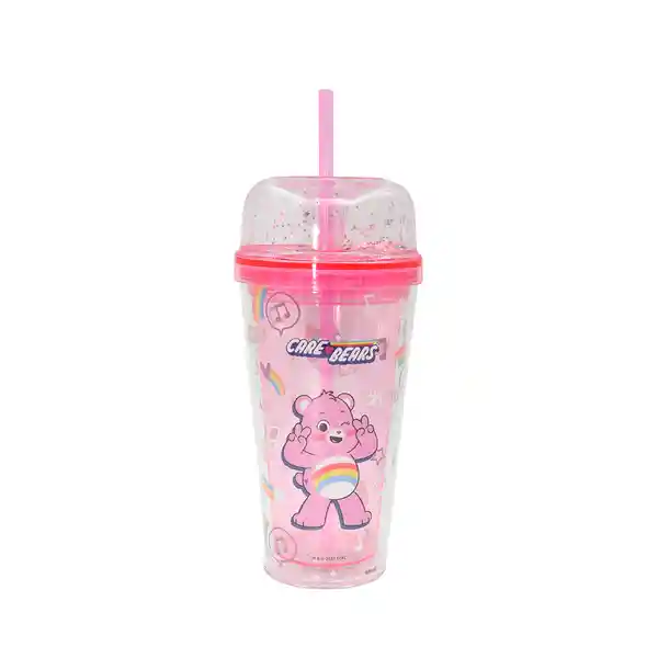 Vaso Plástico de Doble Pared Con Pitillo Rosa Miniso