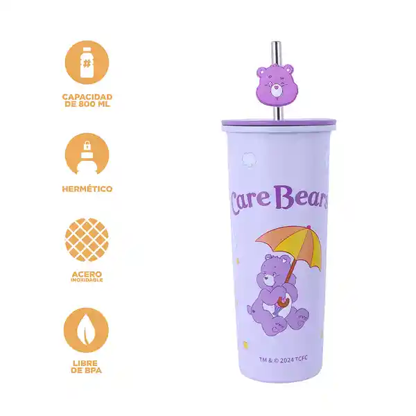 Vaso de Acero Inoxidable Pitillo Care Bears Morado 800 mL Miniso