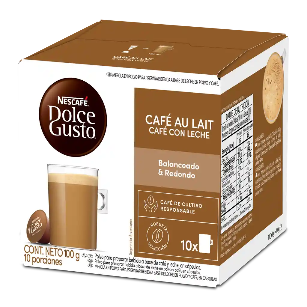 Cápsulas de Café con Leche NESCAFÉ DOLCE GUSTO Au Lait x 100g