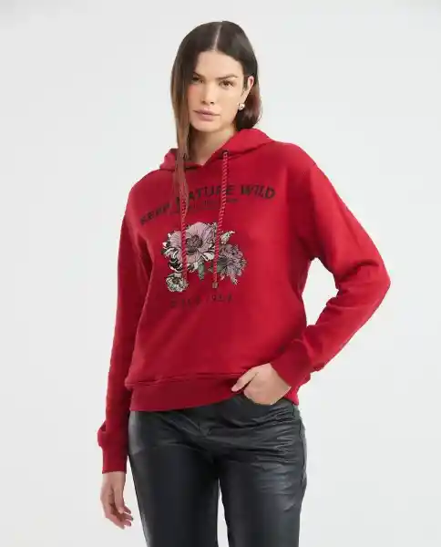 Buzo Hoodie Botanical Gra Rojo Chili Oscuro Talla M Mujer Chevignon