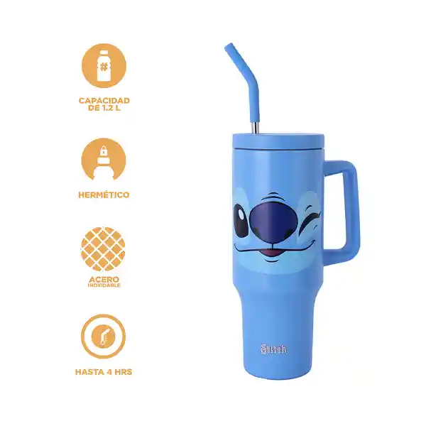 Vaso Doble Pared Con Pitillo Lilo & Stitch Azul 1200 mL Miniso