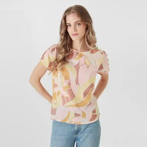 Blusa Cuello Redondo Manga Corta Multicolor Talla S 674362