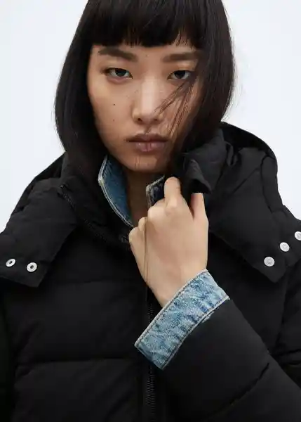 Abrigo Anorak Bego Negro Talla 24 Mujer Mango