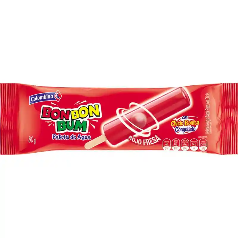 Helado Paleta Bom Bom Bum Fresa Intensa