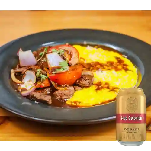 Combo Risotto Huancaína c/ Lomo Saltado + Club Col. Dorada 330ml