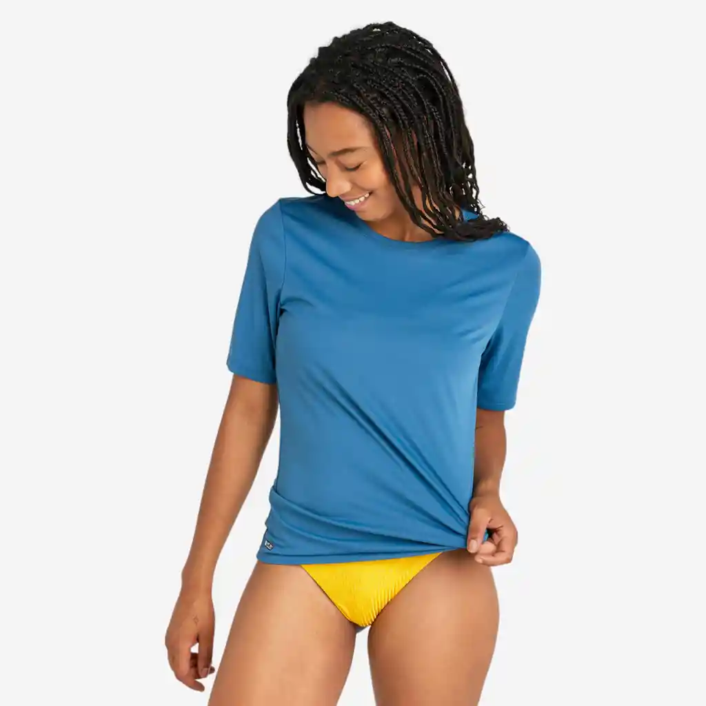 Camiseta de Protección Solar Manga Corta Para Mujer Olaian Uvtop 100 Azul