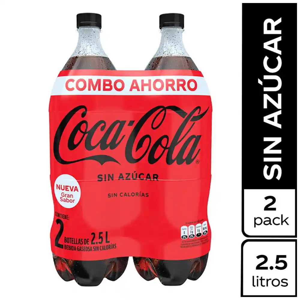 Gaseosa Coca-Cola Sin Azúcar 2.5L x 2 Unds