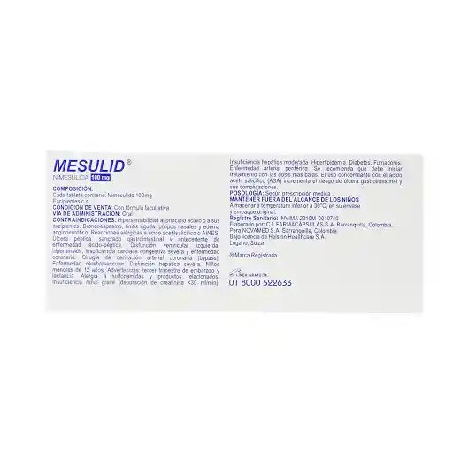 Mesulid Novamed (100 mg) 10 Tabletas
