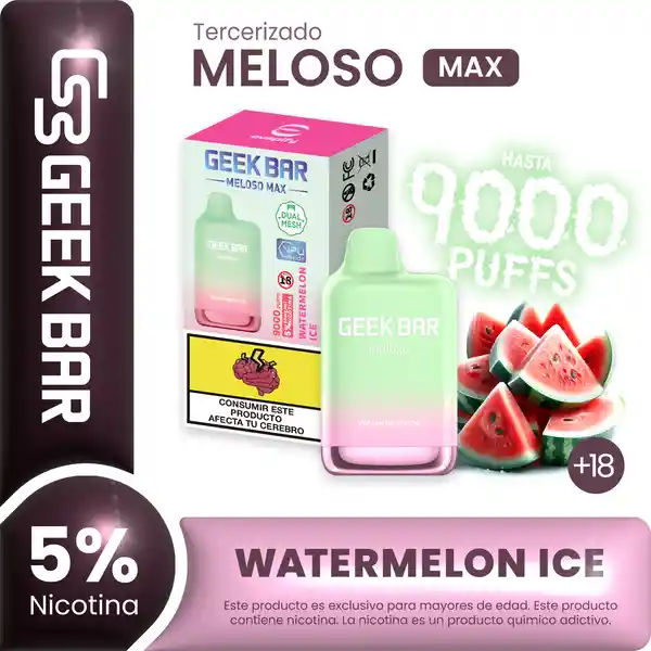 Geek Bar Vape Meloso Max Watermelon Ice 9000 Puffs 5% Nicotina