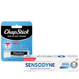 Chapstick Medicado + Sensodyne Repara y Protege Blanqueadora
