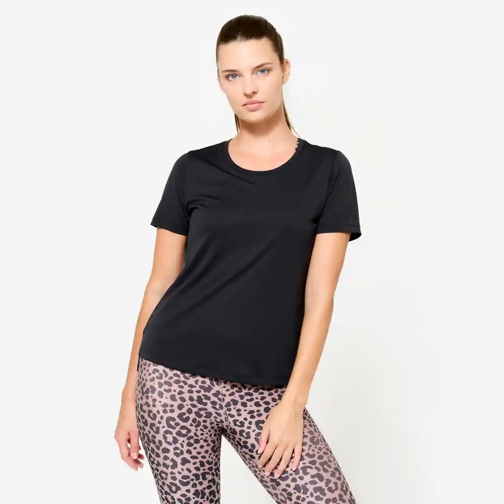 Camiseta de Fitness Manga Corta Para Mujer - Negro
