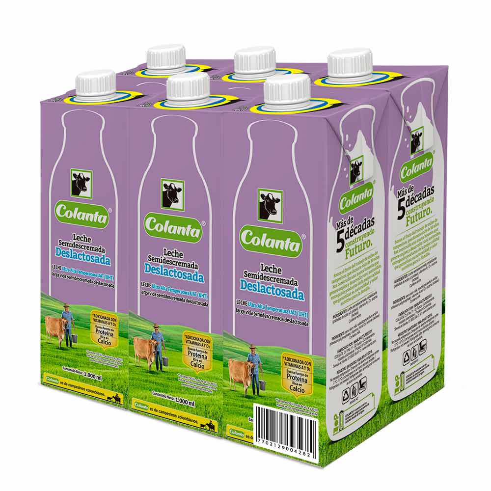 Colanta Six Pack Leche Uht Semidescremada Deslactosada 6 x 1000 ml