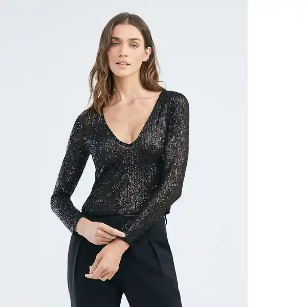 Camiseta Shiny Sequins Top Mujer Negro Talla L Chevignon