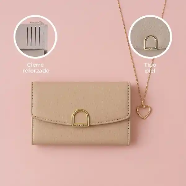 Cartera Para Mujer Con Hebilla Dorada Beige Serie Miniso