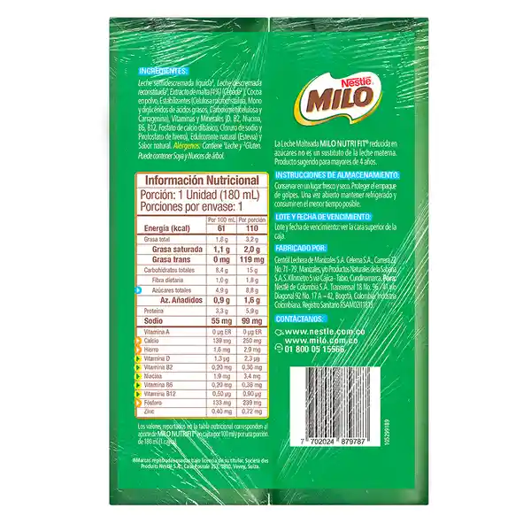 Milo Leche Achocolatada Cajita Bajo en Azúcares