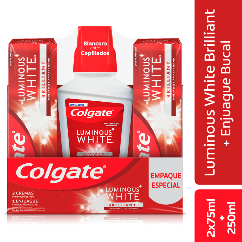 Pack Colgate Crema Dental Luminous 2x75ml + Enjuague Bucal 250ml