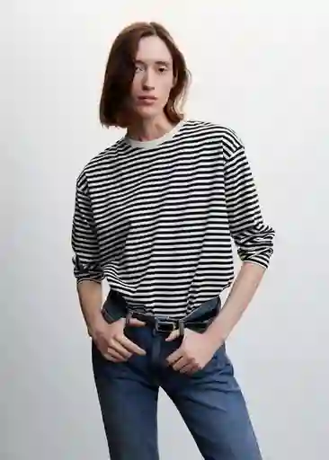 Camiseta Raya Negro Talla S Mujer Mango