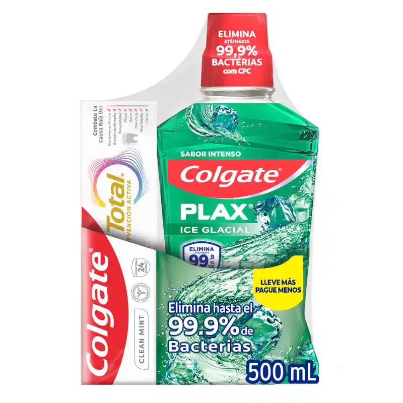 Colgate Crema Dental + Enjueague Bucal + Plax Ice Glacial
