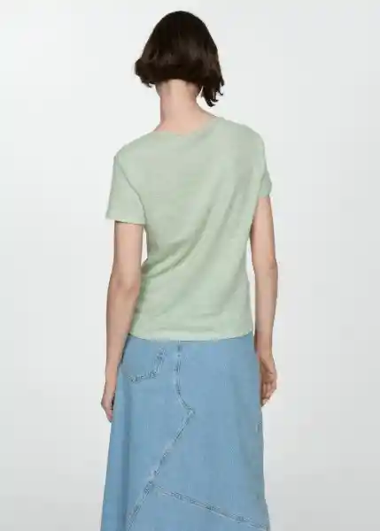 Camiseta Leno Verde Pastel Talla L Mujer Mango