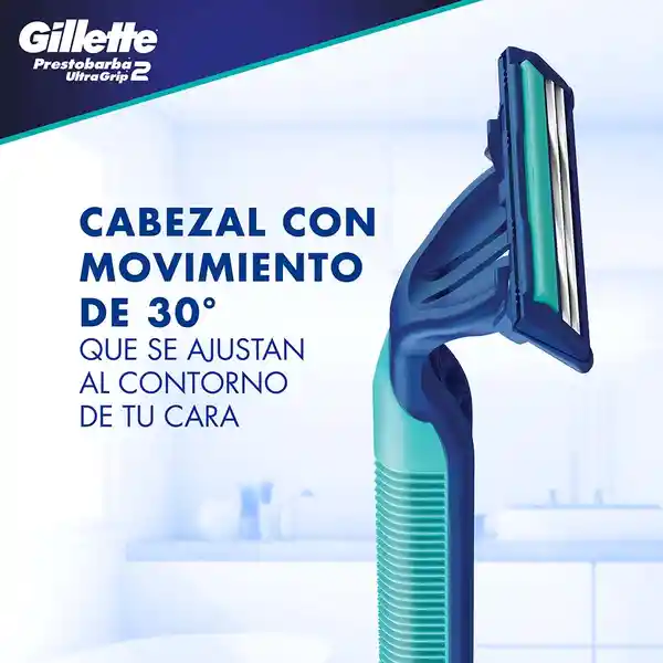 GILLETTE Prestobarba Ultragrip2 Cuchilla de Afeitar Desechable 3 Cuchillas para Hombre con 2 Hojas y Cabeza Móvil para Rasurar