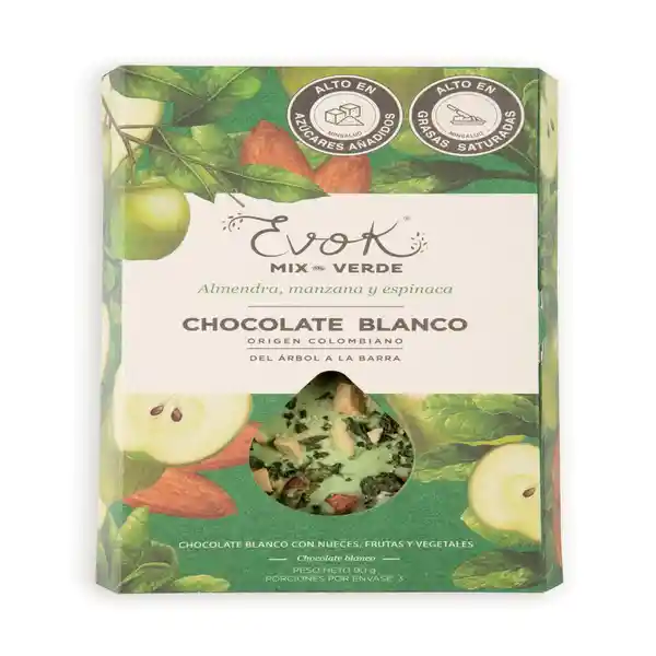 Evok Chocolate Blanco, Mix Verde Almendra, Manzana y Espinaca