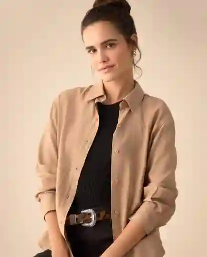 Camisa Café Barro Medio Talla L 411G014 Espirit