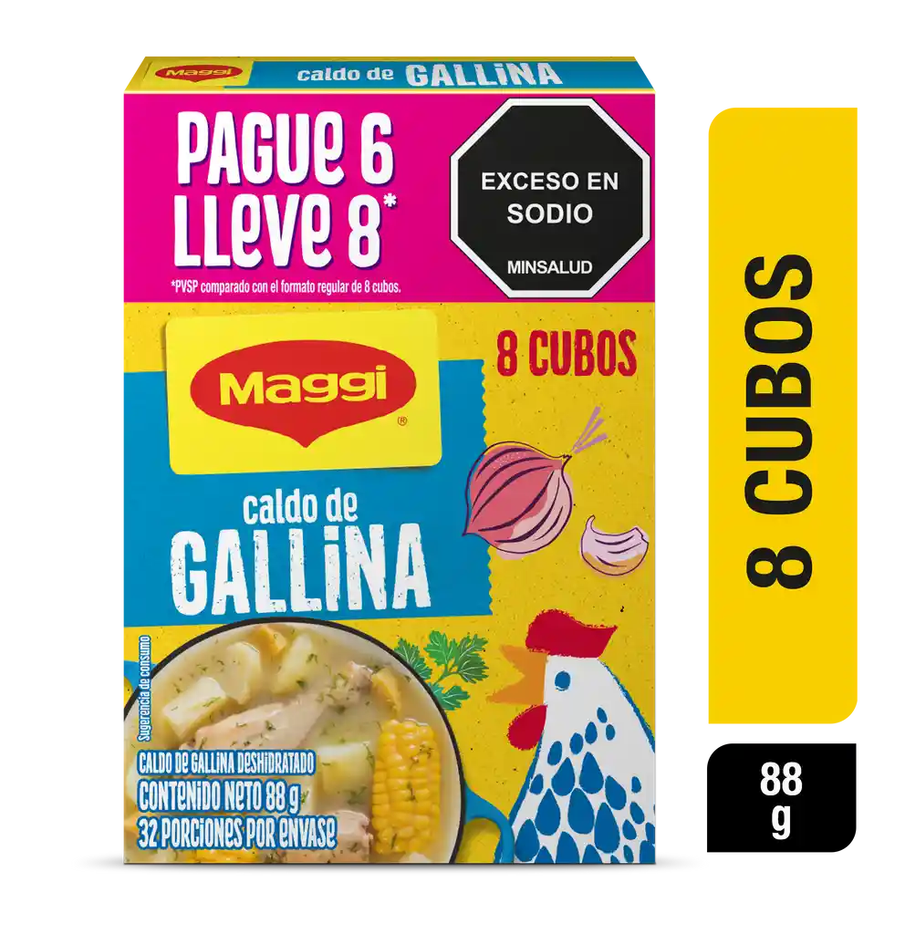 Caldo de Gallina MAGGI paga 6 lleva 8 cubos x 88g