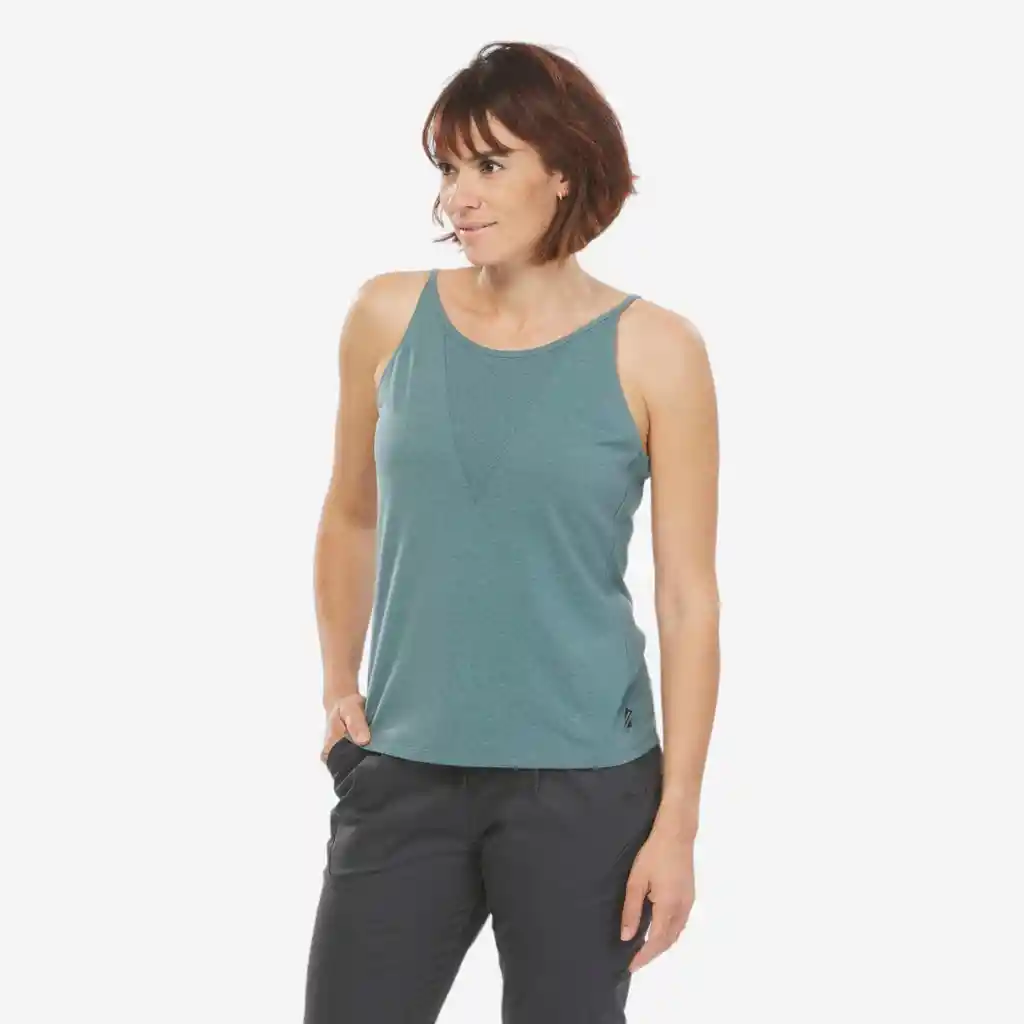 Camiseta Sin Mangas de Senderismo Mujer - Nh500 Verde