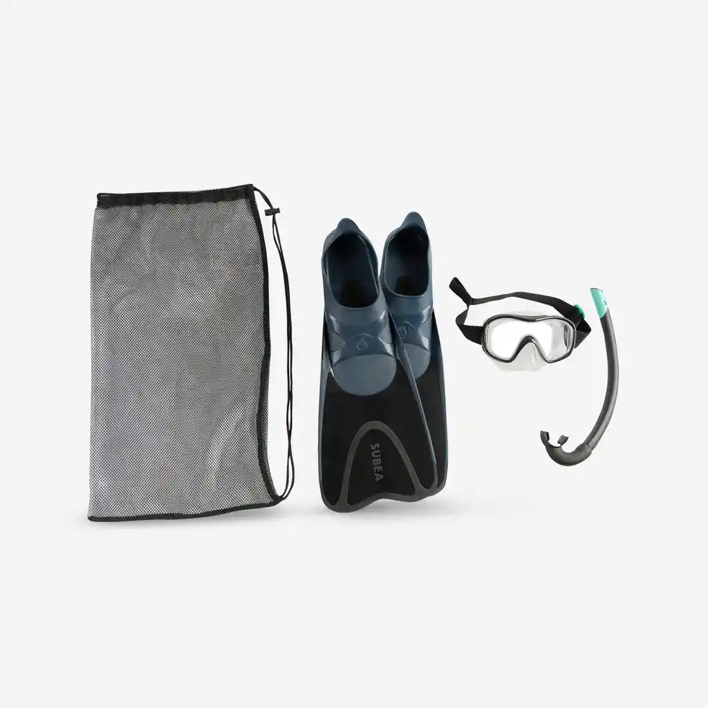 Aletas Careta y Tubo de Snorkel Para Adultos Subea Snk 500 Negro
