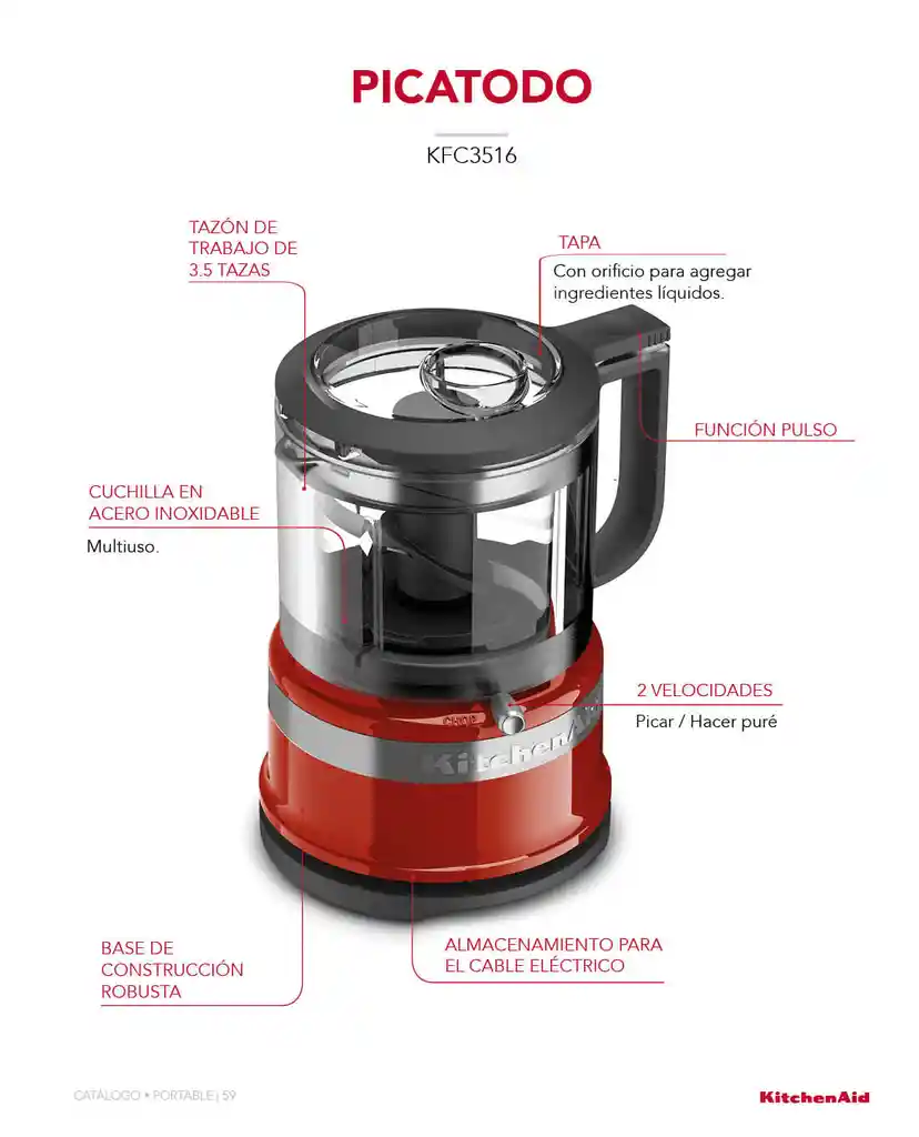 Kitchenaid Procesador de Alimentos Kfc0516er Color Rojo