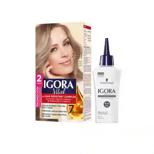 Tinte Igora Vital 8-1 Rubio Claro Cenizo + Oxigenta Gratis
