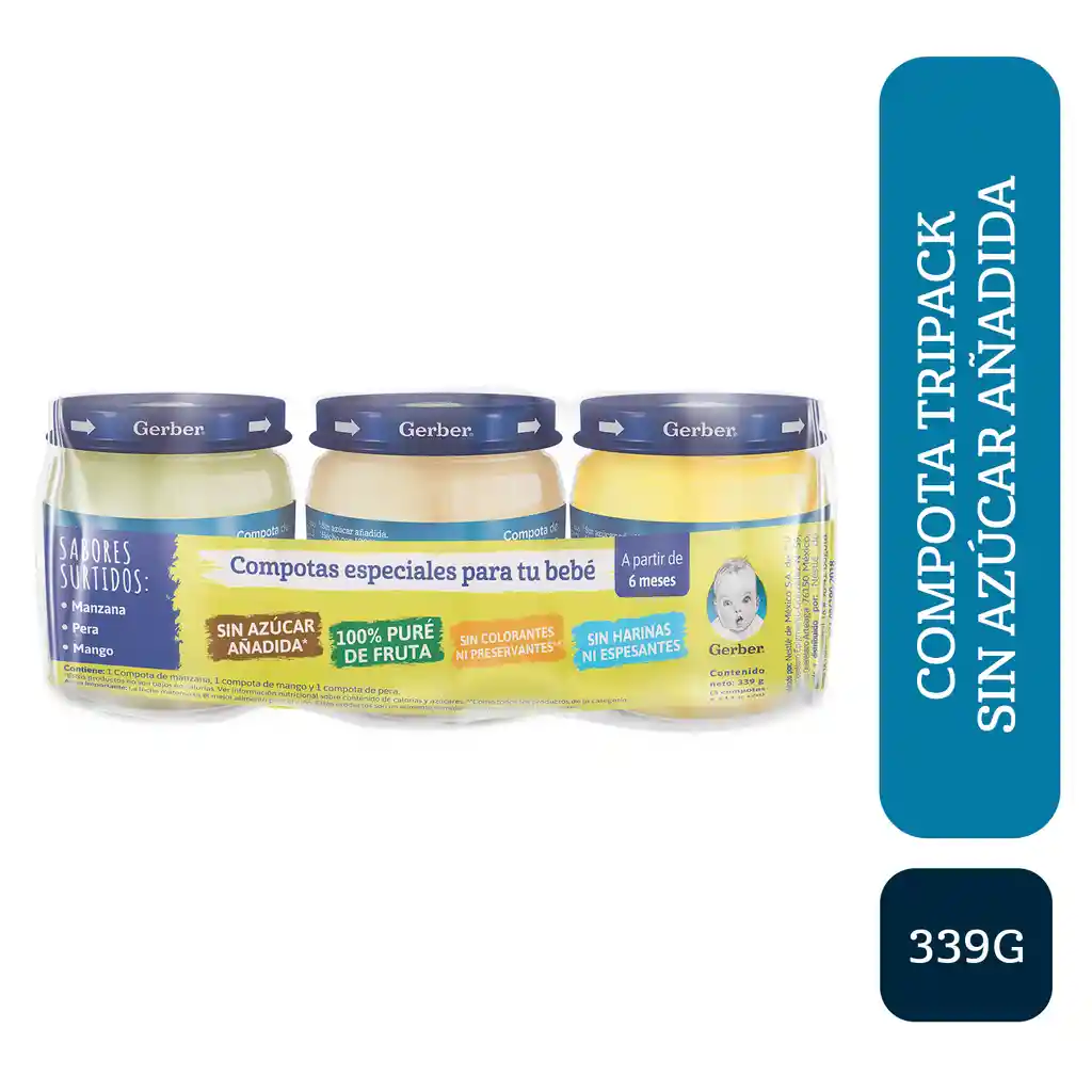 Compotas GERBER frutas 3 Unds x 339g