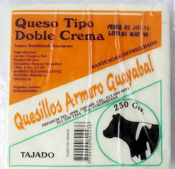 Quesillos Armero Guayabal Queso Tipo Doble Crema Tajado