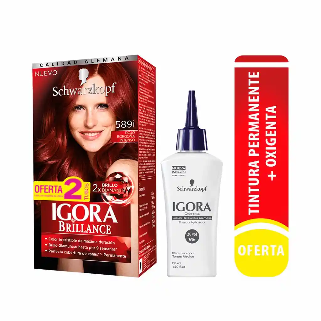 Igora Brillance Tinte 589I Rojo Borgoña Intenso + Oxigenta
