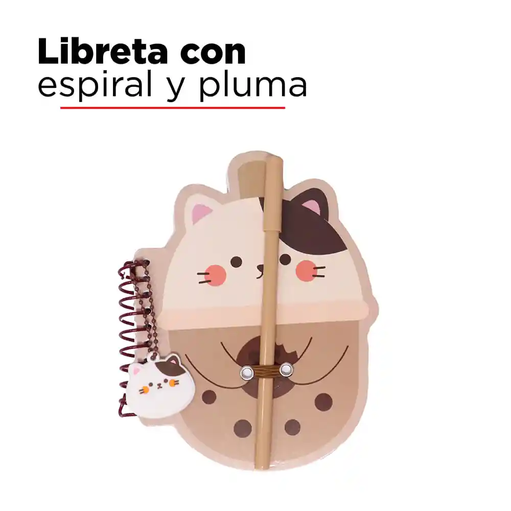 Miniso Cuaderno Memo Argollado Milk Tea Gato 80 Hojas Blancas