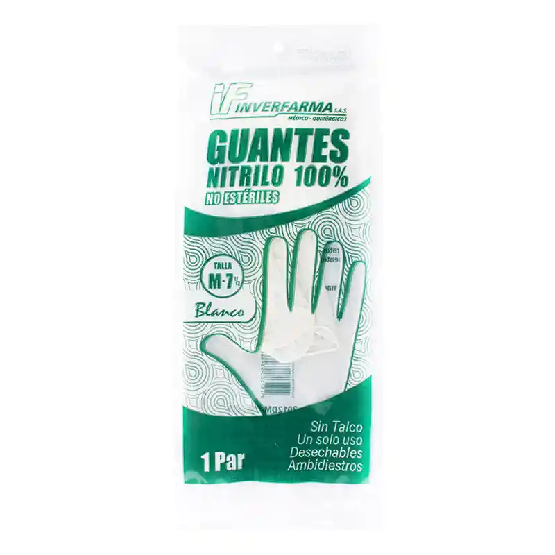 Inverfarma Guante de Nitrilo Blanco Talla M 7 1/2