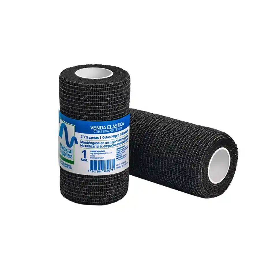 Venda Elastica Cohesiva 4"x5 Yardas Color Negro Medical Supplies
