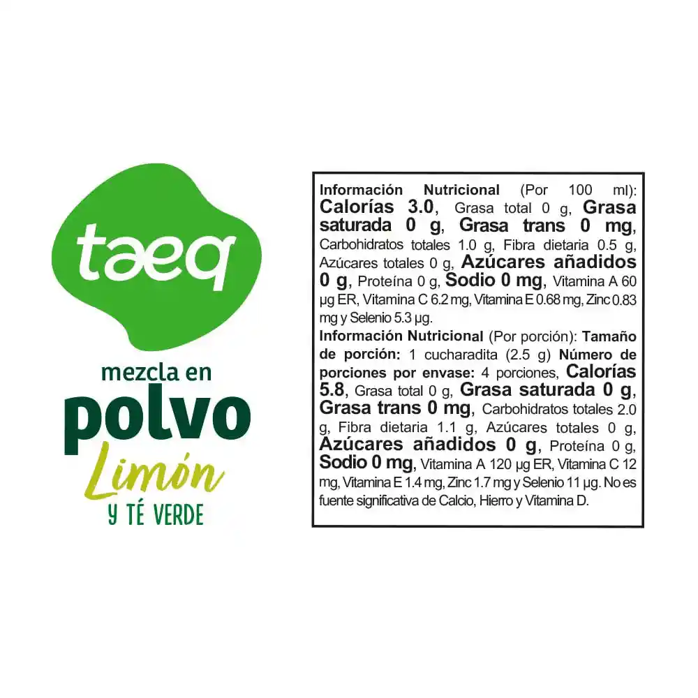 Mezcla en Polvo Taeq Limón y Té Verde (10 Gr)