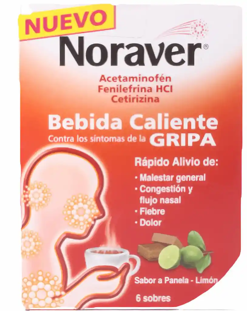 Noraver Gripa Bebida Caliente Sabor a Panela y Limón Caja X 6 Sobres