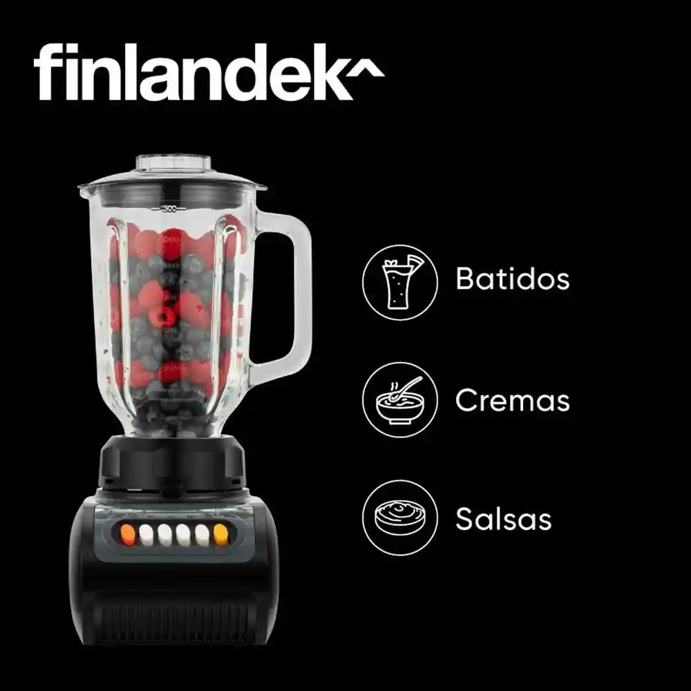 Finlandek Licuadora 4 Velocidades Vaso Vidrio Negra