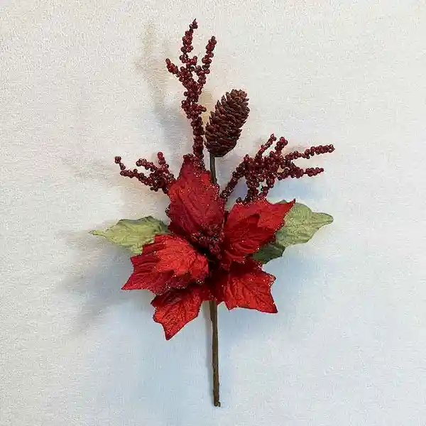 Burica Flor Decorativa Pick Poinsettia Rojo 19 x 40 cm