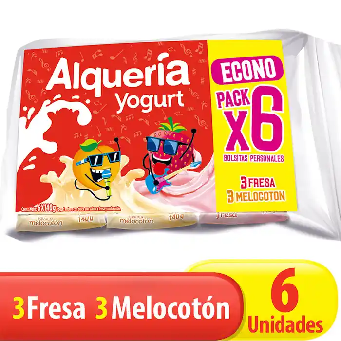 Alqueria Yogurt Entero con Dulce Sabor a Fresa y Melocotón