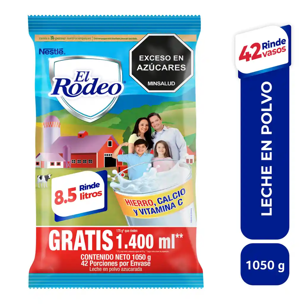 Leche en polvo EL RODEO azucarada x 1050g gratis 175g