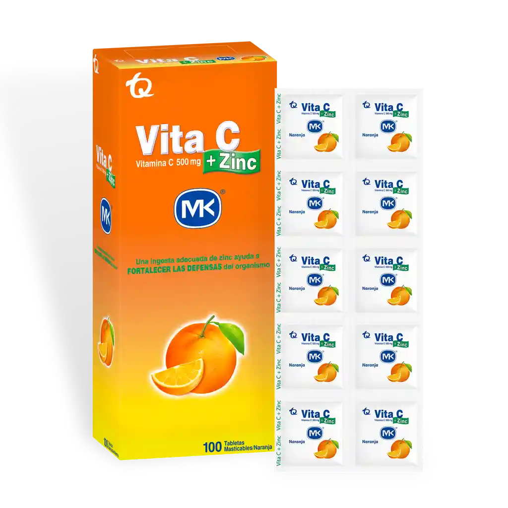 Vita C + Zinc MK 500mg Vitamina C Masticable naranja