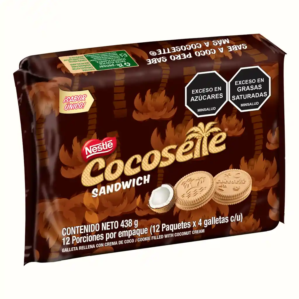 Galletas COCOSETTE Sándwich rellenas con crema de coco 12 Unds x 438g