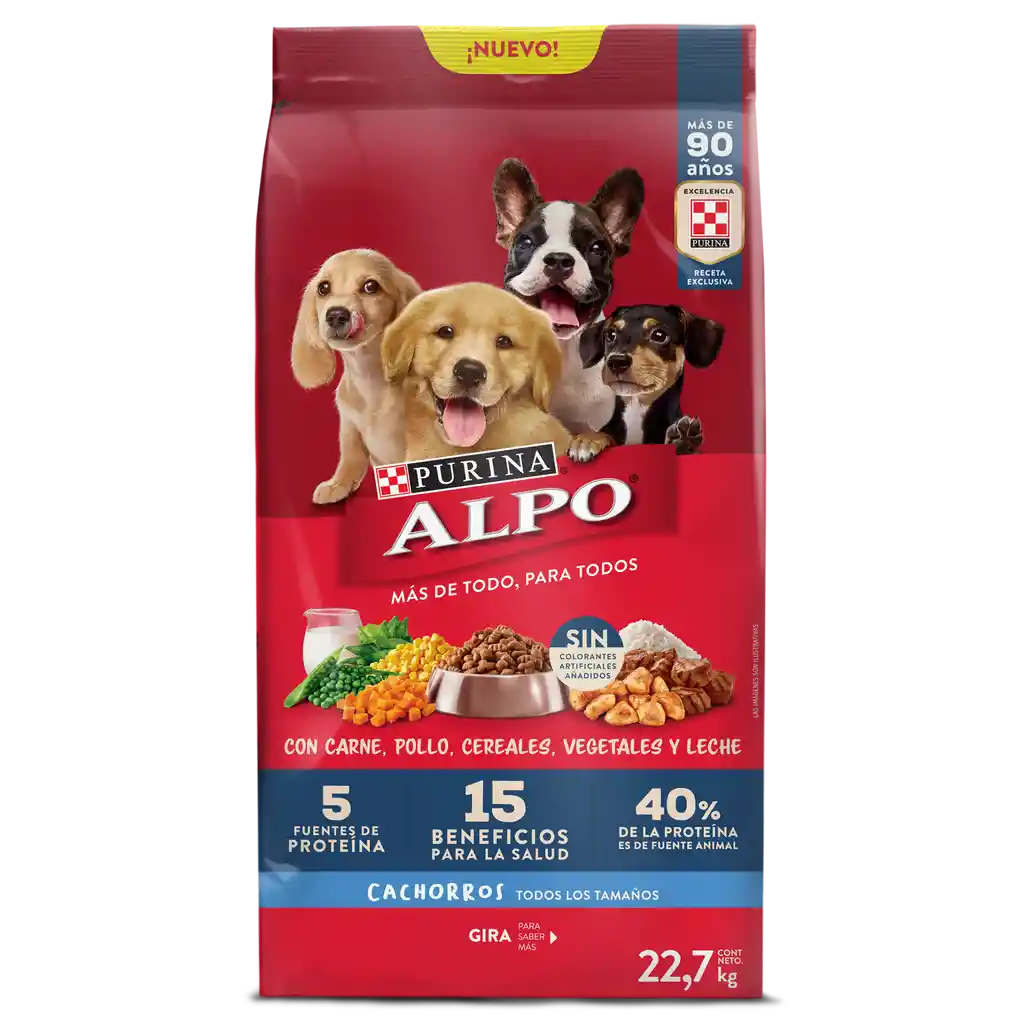 Comida para perros Alpo Cachorros con carne,pollo,cereales y vegetales x 22,7 kg