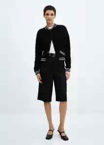 Chaqueta Cazadora Tricot Bruna Negro Talla M Mujer Mango